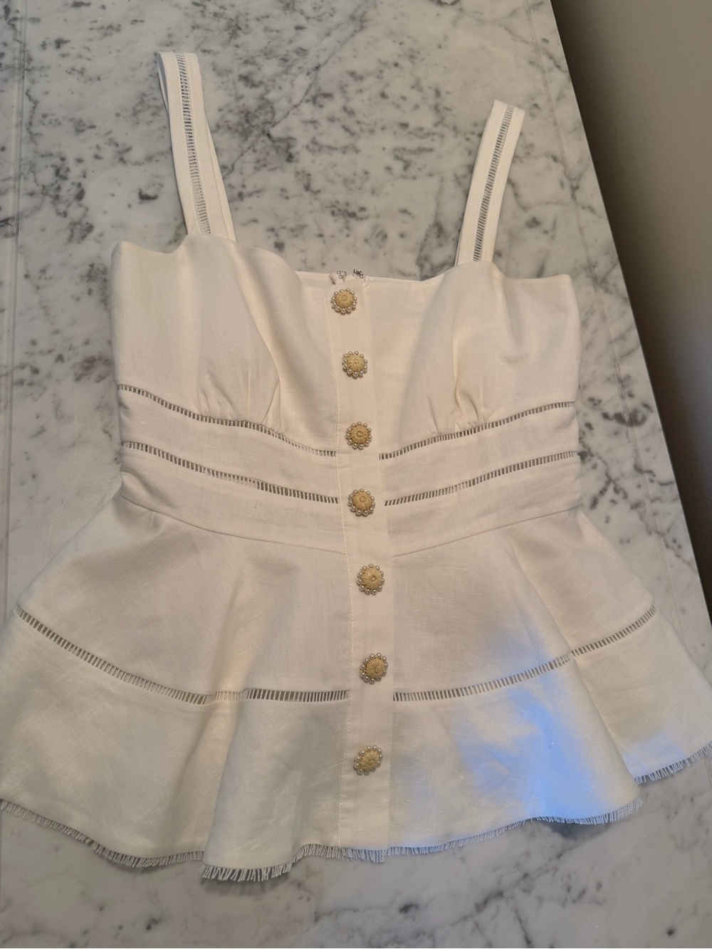 Self Portrait Raffia and Pearl Peplum Tank Top